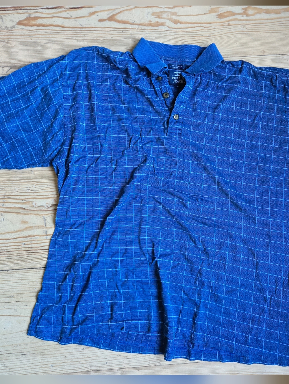 Pebble Beach Blue Windowpane Polo Shirt M